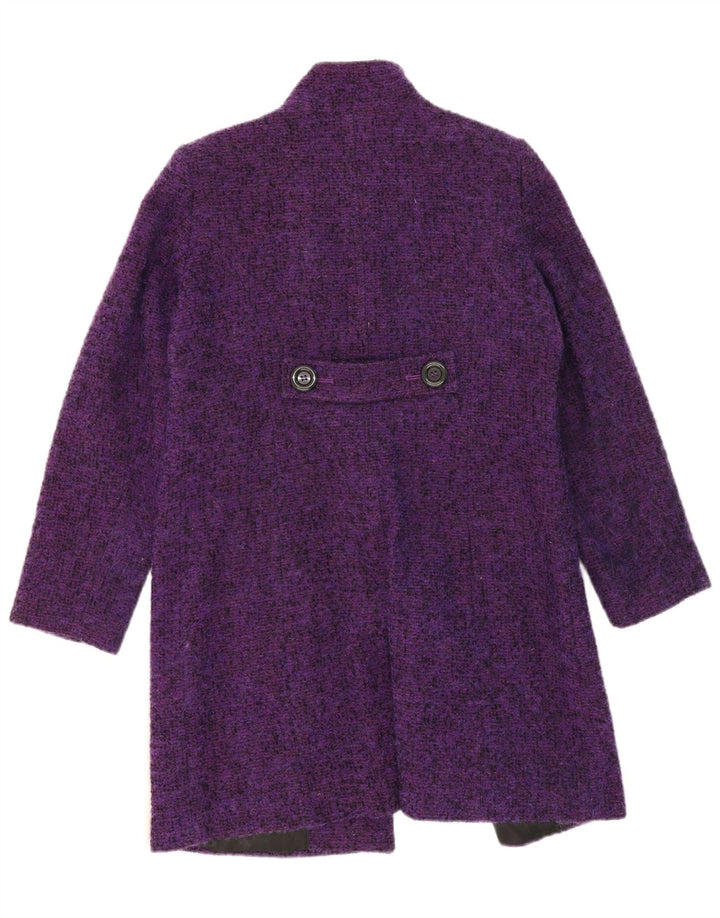 VIYELLA Womens Overcoat UK 14 Large Purple Flecked Wool