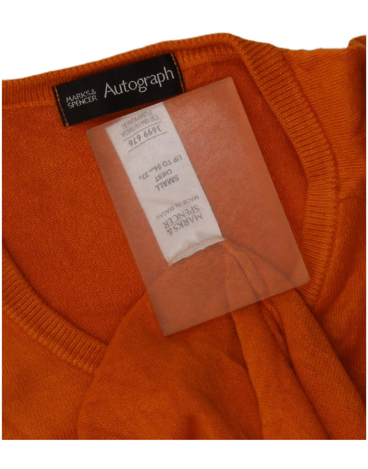 Pulover cu decolteu în V cu autograf pentru bărbați Marks & Spencer, acrilic portocaliu mic