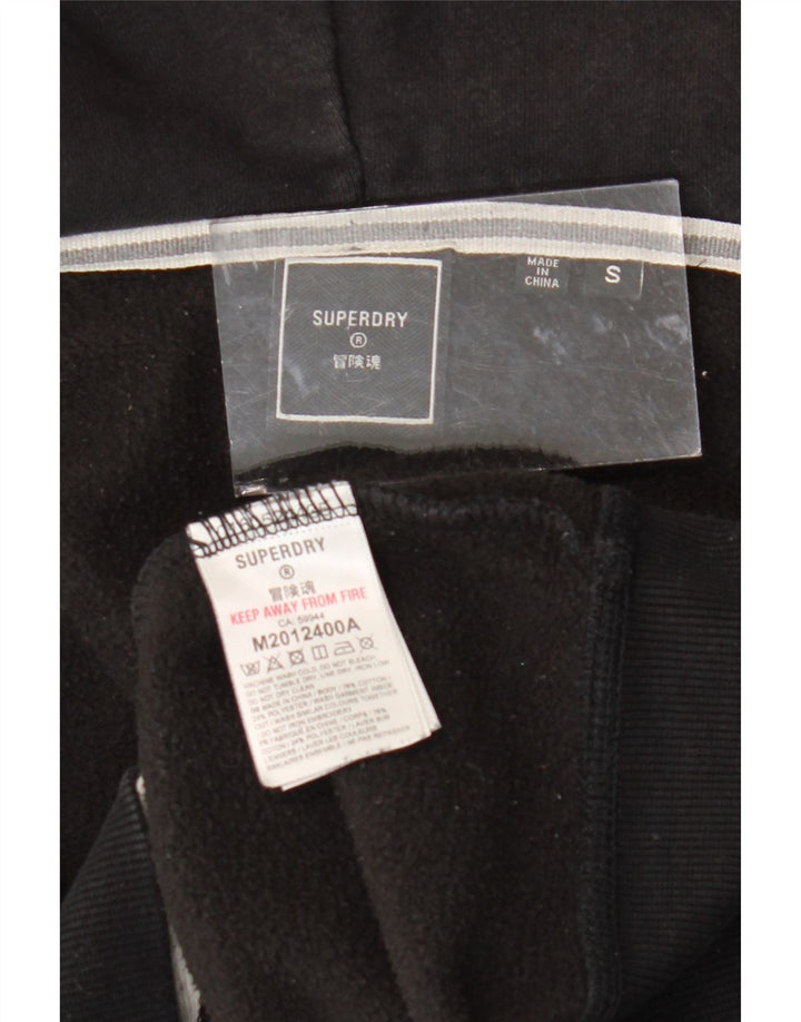 SUPERDRY Pulover cu glugă cu fermoar pentru bărbați, bumbac negru mic