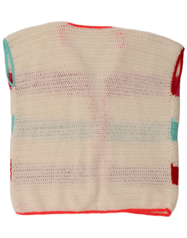 Pulover cardigan fără mâneci pentru femei VINTAGE UK 18 XL cu dungi albe