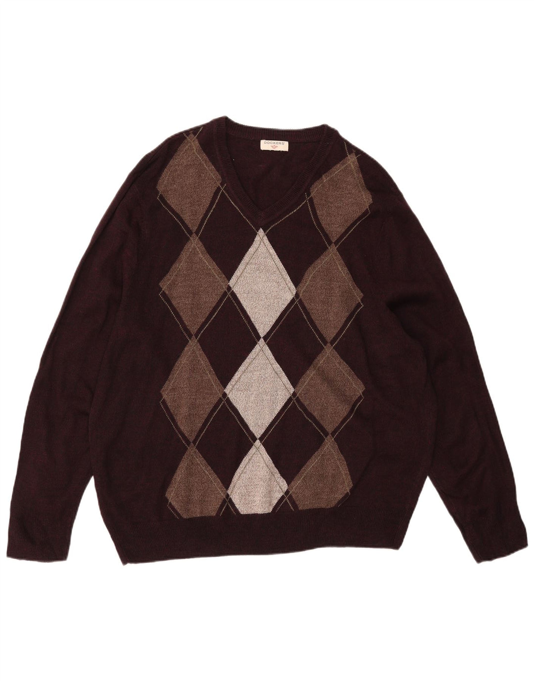 DOCKERS Pulover cu decolteu în V pentru bărbați, mare, burgundă Argyle/Diamond