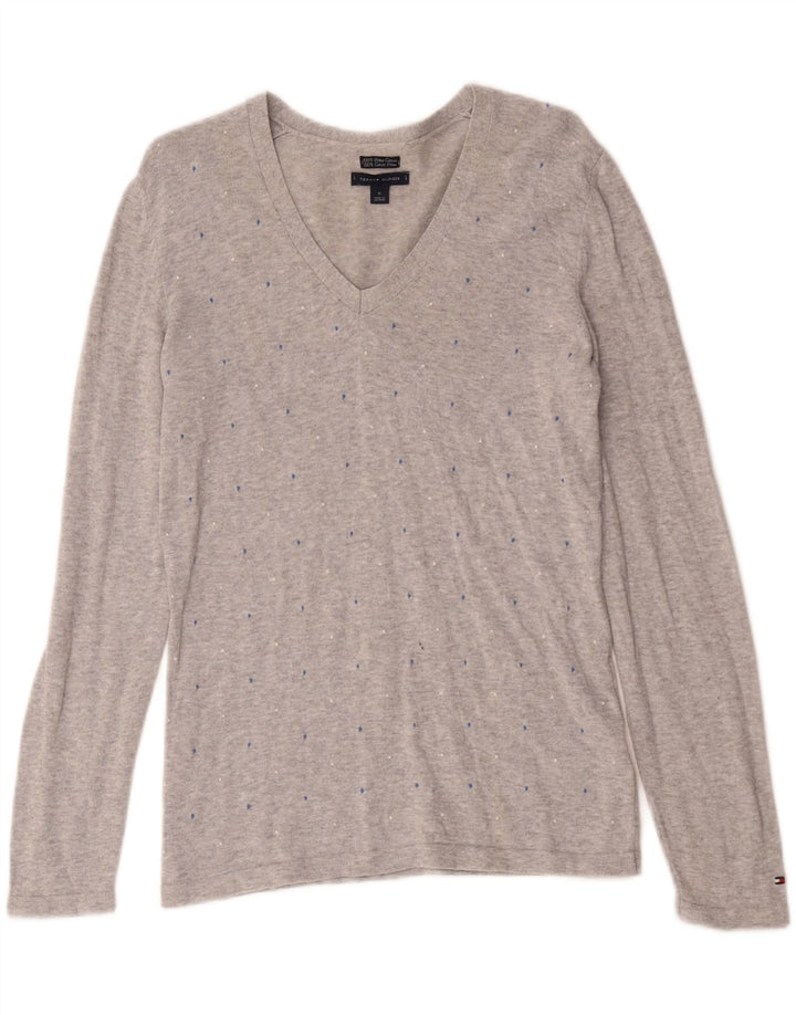Top pentru femei Tommy Hilfiger cu mânecă lungă UK 12 Medium Grey Spot Bumbac