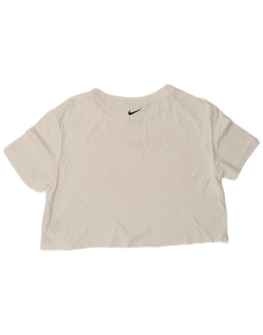 Tricou grafic crop NIKE pentru femei, cu croiala largi, 10 UK, bumbac alb mic