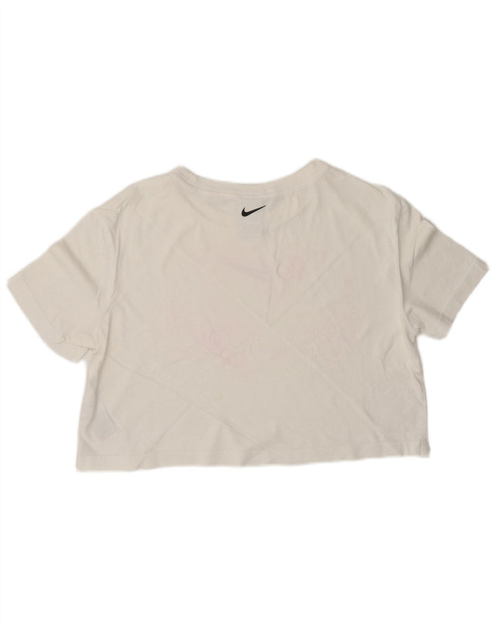 Tricou grafic crop NIKE pentru femei, cu croiala largi, 10 UK, bumbac alb mic