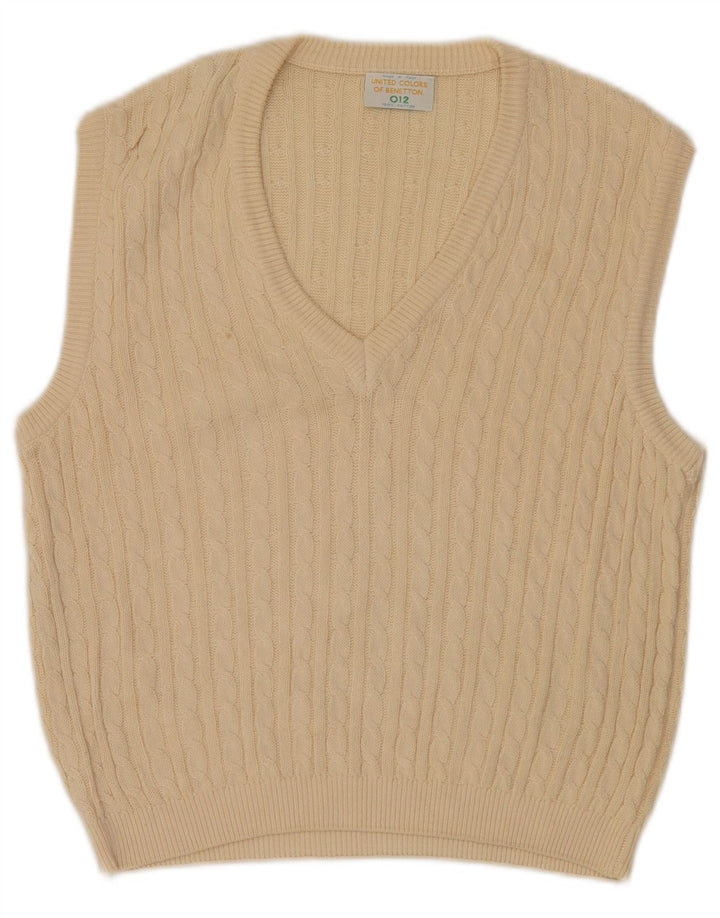 Benetton Womens Vest Tank Top UK 12 Medium Off White Bumbac