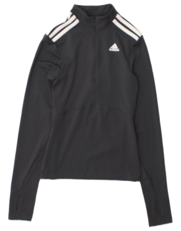 Top de trening Adidas pentru femei, cu fermoar și gât, UK 4/6 XS, gri, blocuri de culoare