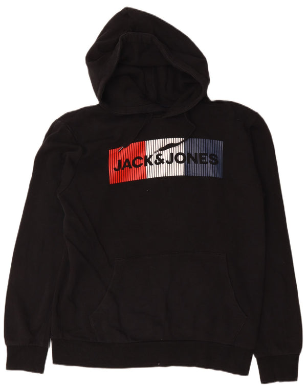 Jack & Jones Pulover cu glugă grafic pentru bărbați, bumbac mediu negru