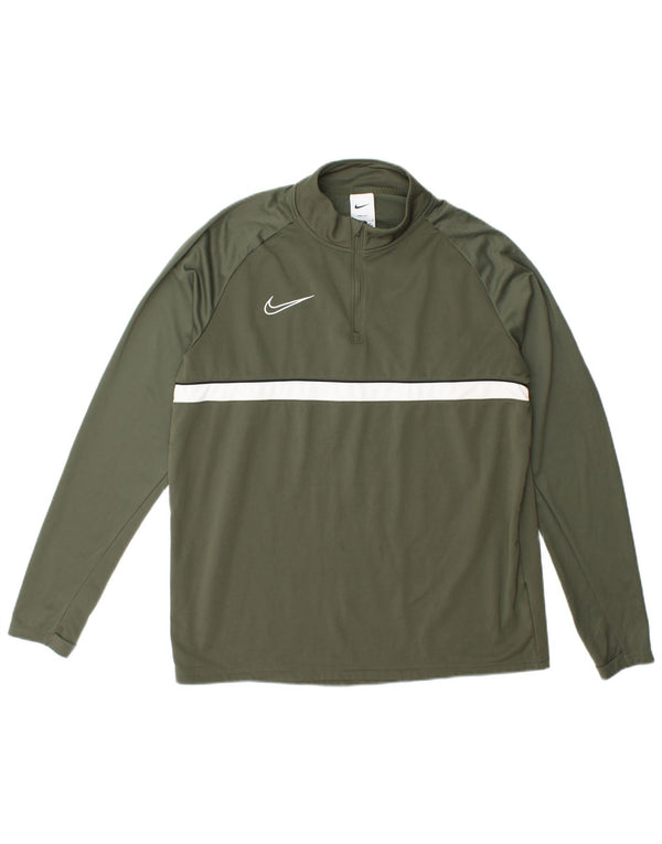 Top de trening pentru bărbați Dri Fit, cu fermoar și gât, din poliester verde mare
