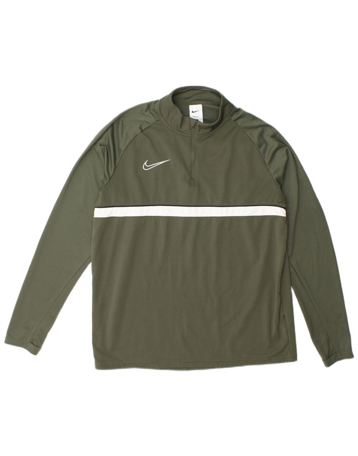 Top de trening pentru bărbați Dri Fit, cu fermoar și gât, din poliester verde mare