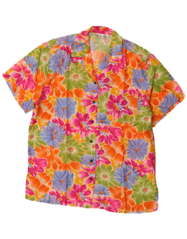 Bluză cămașă vintage pentru femei cu mânecă scurtă UK 14 Medium Multicolor Floral