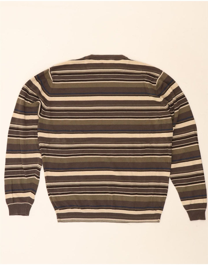J. Crew Pulover pentru bărbați cu gâtul rotund, bumbac cu dungi kaki mediu