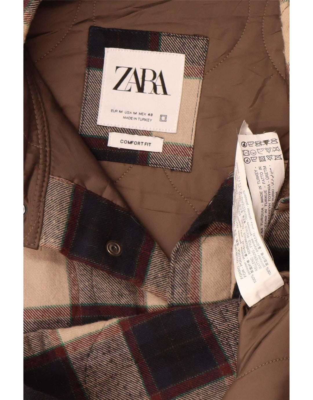 Jachetă pentru bărbați Zara UK 38, poliester cu carouri, bej mediu