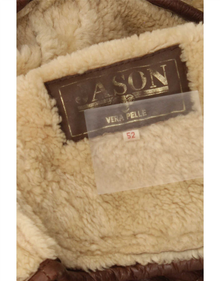Jachetă vintage bărbătească din shearling IT 52 XL din piele maro