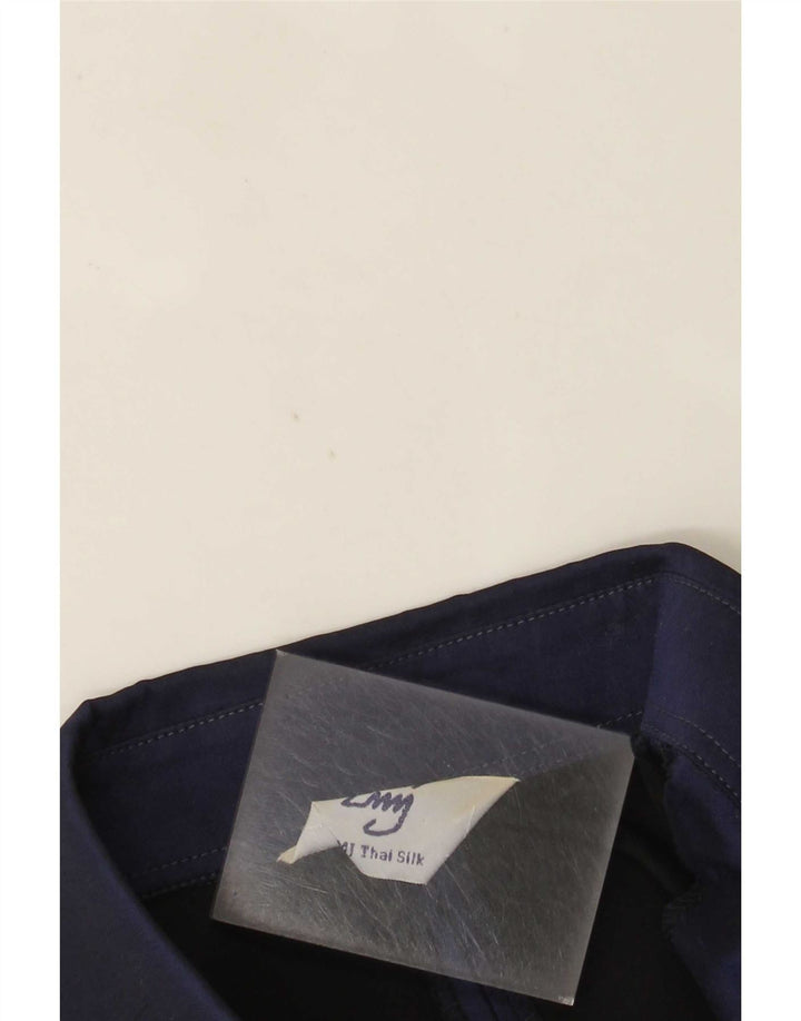 Bluză de cămașă vintage pentru femei UK 14 Medium Bleumarin Mătase