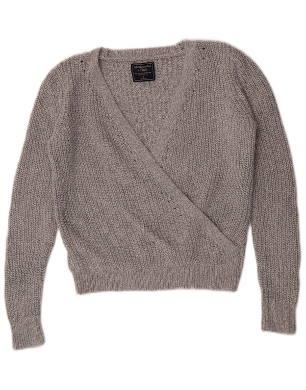 Pulover cu decolteu în V Abercrombie & Fitch pentru femei UK 10 mic gri