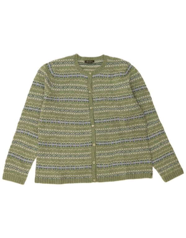 Pulover cardigan pentru femei Eddie Bauer UK 18 XL Green Fair Isle Lambswool