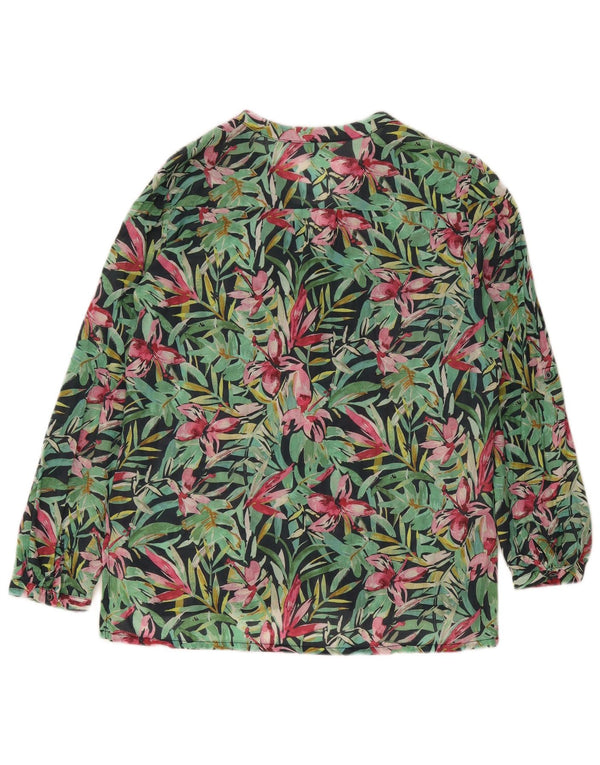 Bluză cămașă pentru femei Laura Ashley UK 14 mare, verde, cu flori din bumbac