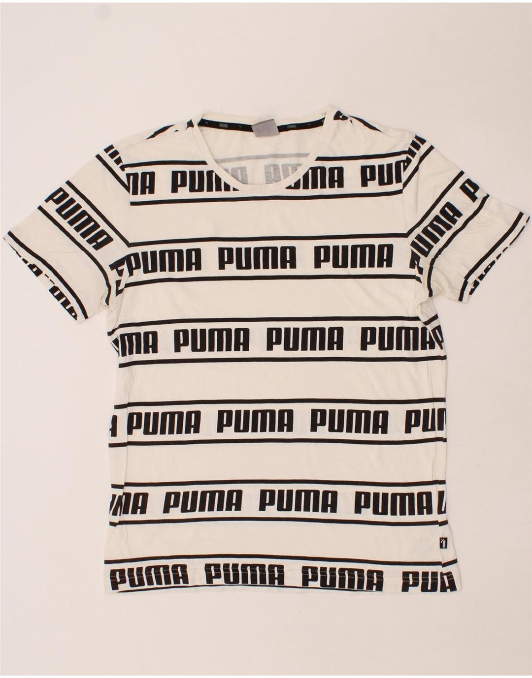 PUMA Mens Graphic T-Shirt Top Medium White Striped Cotton Vintage Puma and Second-Hand Puma from Messina Hembry 