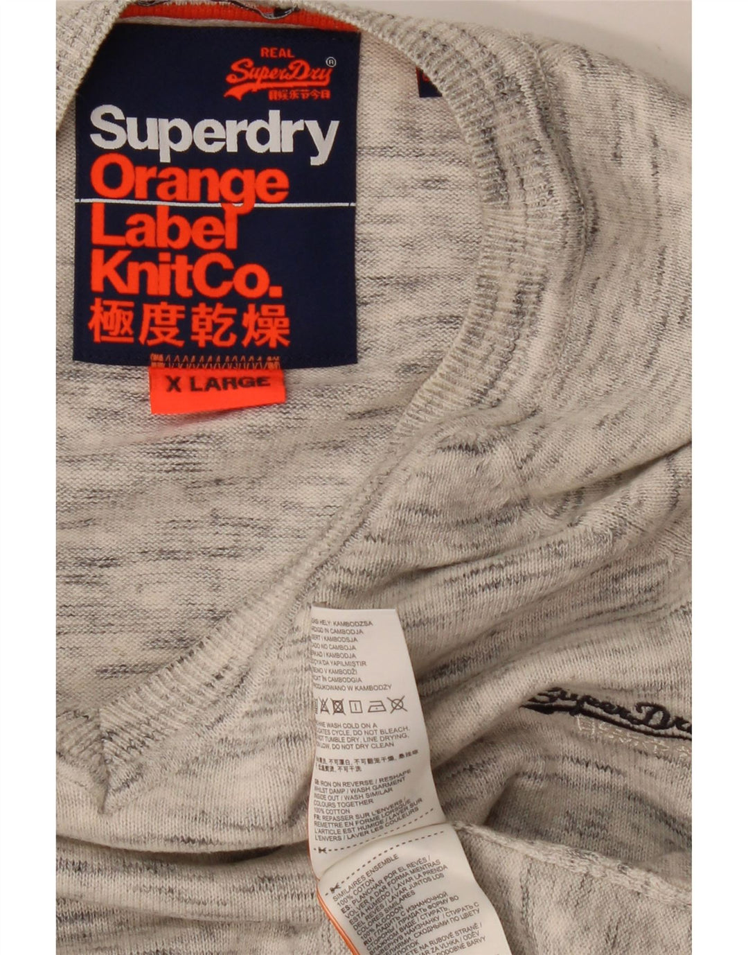 SUPERDRY pulover cu decolteu în V pentru femei UK 18 XL bumbac cu pete gri