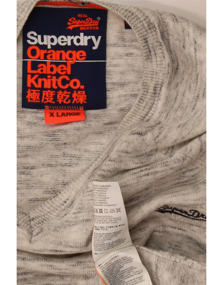 SUPERDRY pulover cu decolteu în V pentru femei UK 18 XL bumbac cu pete gri