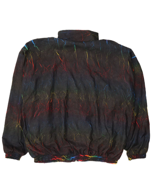 Vintage Mens Trening Top Jacket Large Black Tie Dye Poliester