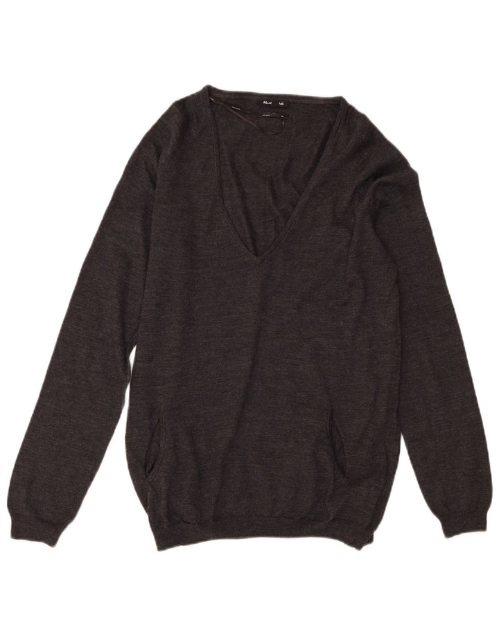 Pulover cu decolteu în V Massimo Dutti pentru femei UK 12 Lână gri mediu