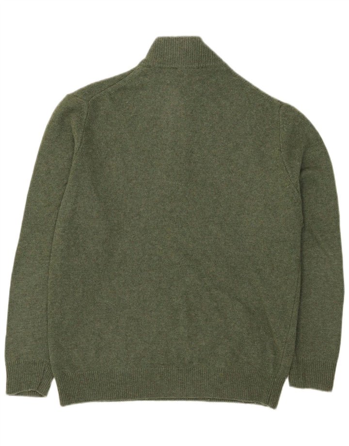 Pulover vintage pentru bărbați cu fermoar și gât, 2XL, lână verde