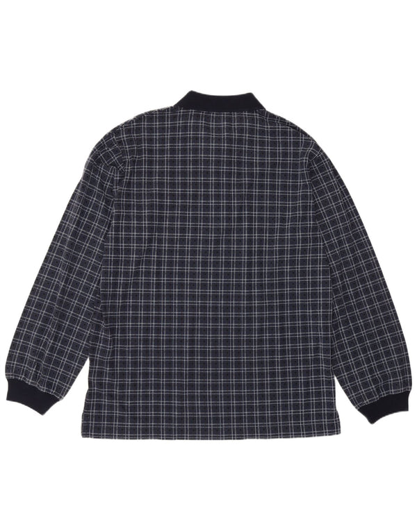 Cămașă polo cu mânecă lungă pentru bărbați Nautica, bumbac cu carouri, albastru bleumarin mediu