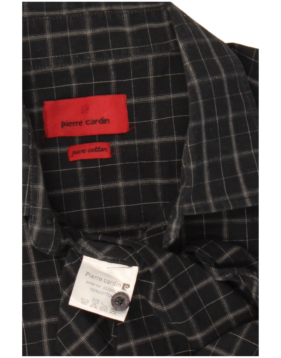 Cămașă cu mânecă scurtă pentru bărbați Pierre Cardin, bumbac cu carouri negru mediu
