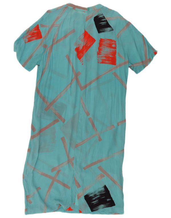 Rochie maxi vintage cu mâneci scurte pentru femei UK 18 XL turcoaz geometric