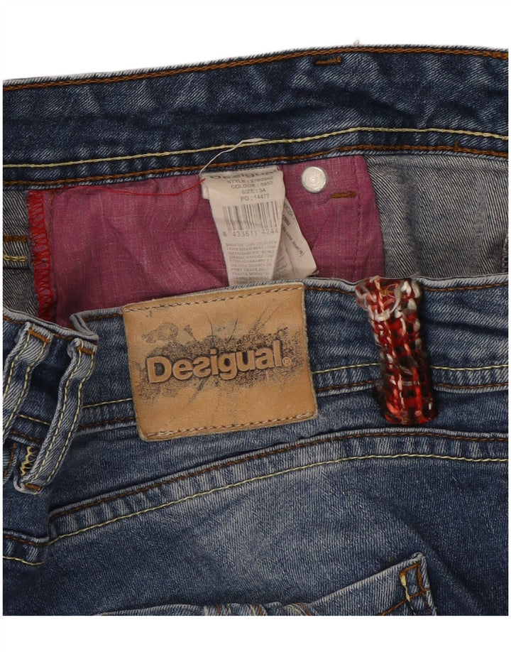 Blugi drepti curcubeu pentru femei DESIGUAL W34 L28 bumbac albastru