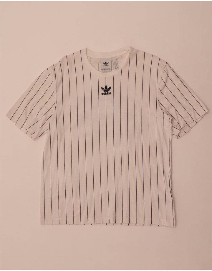 Tricou cu grafic pentru bărbați Adidas Top, mediu alb, bumbac cu dungi