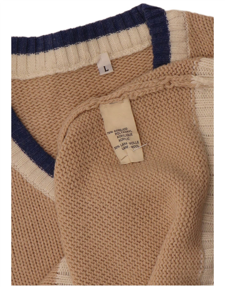 Vestă cu grafică vintage pentru bărbați, mare, acrilic, bej