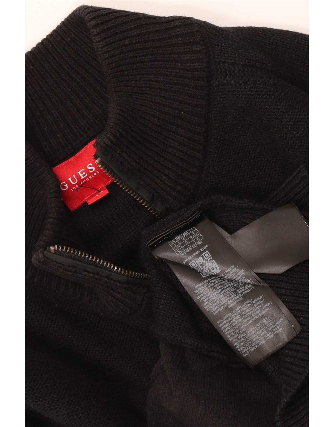 Pulover cardigan cu fermoar complet Guess pentru bărbați UK 40, bumbac mediu negru