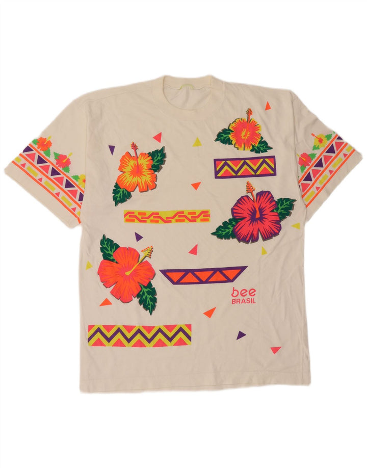 Tricou grafic vintage pentru bărbați Top Mediu Alb Floral