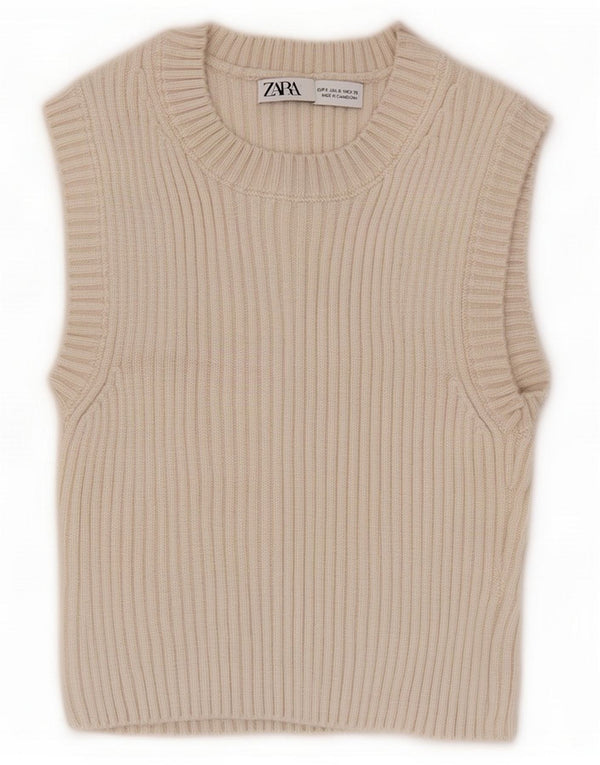 Zara Womens Crop Vest Top UK 10 Small Beige