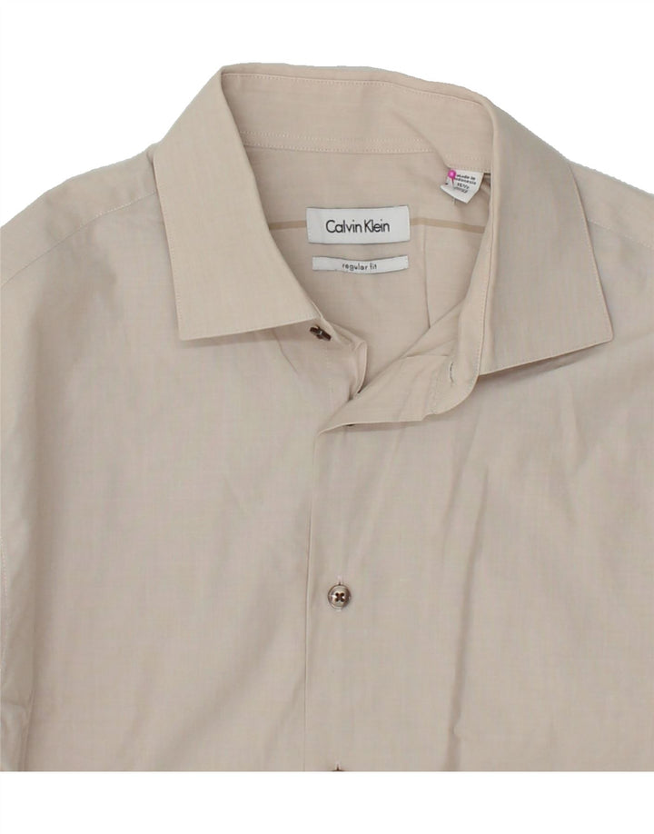 CALVIN KLEIN Mens Regular Fit Shirt Size 15 1/2  Medium Beige Cotton Vintage Calvin Klein and Second-Hand Calvin Klein from Messina Hembry 