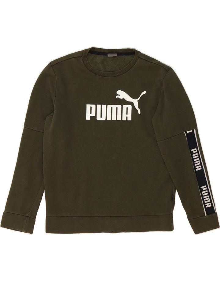 PUMA Mens Graphic Sweatshirt Jumper Small Green Colourblock Cotton Vintage Puma and Second-Hand Puma from Messina Hembry 
