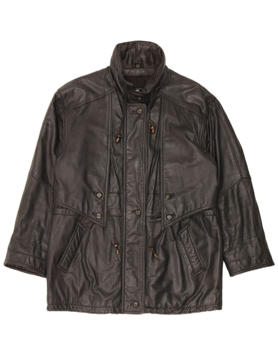 Palton de piele supradimensionat pentru femei Yorn EU 40 Medium Black