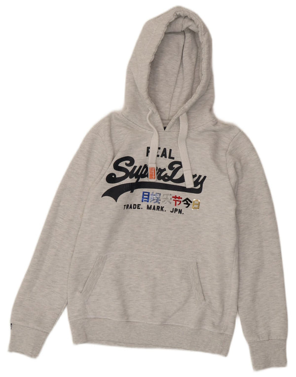 Pulover Superdry pentru damă, cu grafică, UK 14, bumbac cu pete, gri mediu