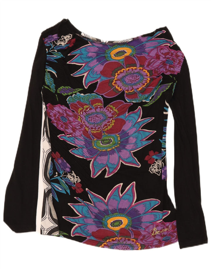 DESIGUAL Top grafic pentru femei cu mânecă lungă UK 12 Medium Black Floral Viscose