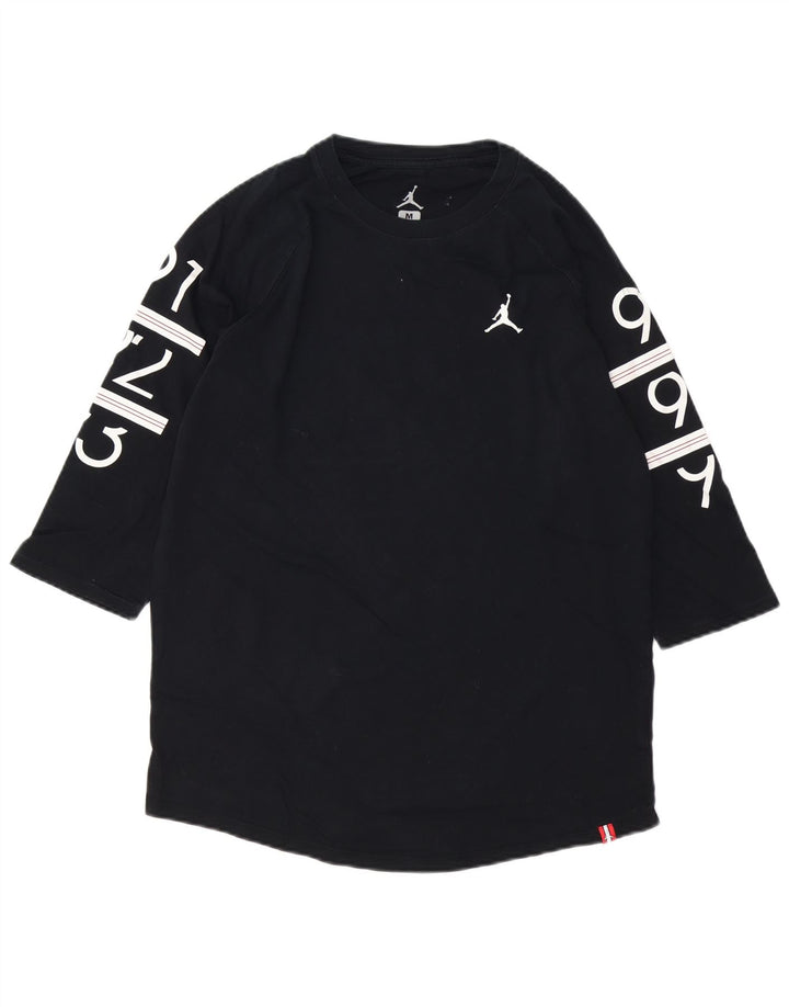 Top grafic Jordan pentru bărbați, cu mânecă 3/4, bumbac mediu negru