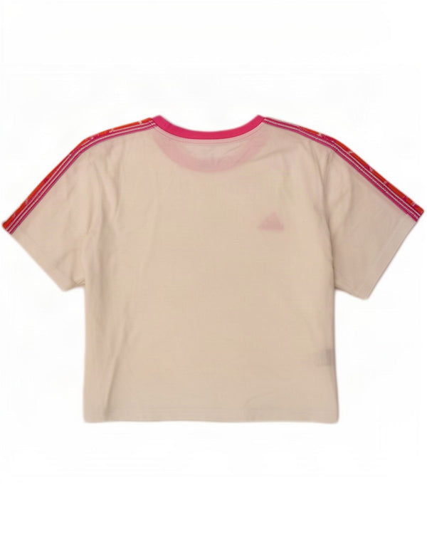 Tricou Adidas Crop Graphic Top pentru femei UK 12/14 Bumbac alb mediu