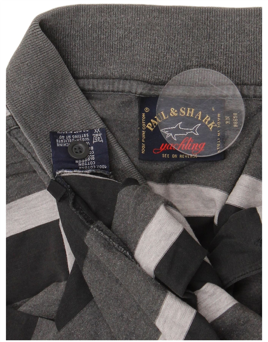 Cămașă polo PAUL & SHARK pentru bărbați, bumbac cu dungi gri, mare