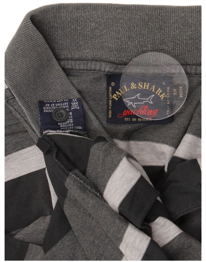 Cămașă polo PAUL & SHARK pentru bărbați, bumbac cu dungi gri, mare