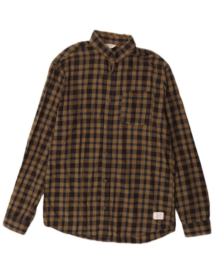 Cămașă de flanel pentru bărbați Core Slim Fit JACK & JONES, bumbac vichy kaki mediu
