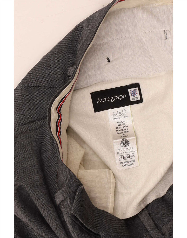 Pantaloni de costum drept bărbați Marks & Spencer Autograph L30 L33 Lână gri