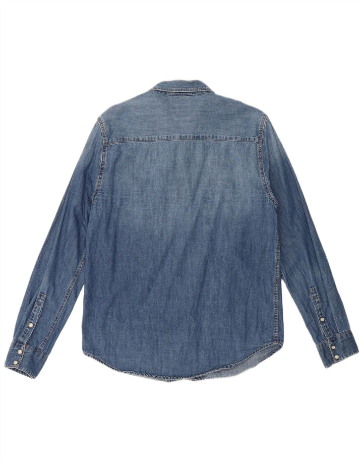 Cămașă din denim pentru bărbați Zara, bumbac albastru mediu
