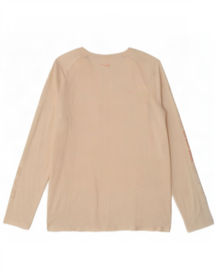 Top grafic Nike Dri Fit pentru femei cu mânecă lungă UK 10 Poliester alb mic