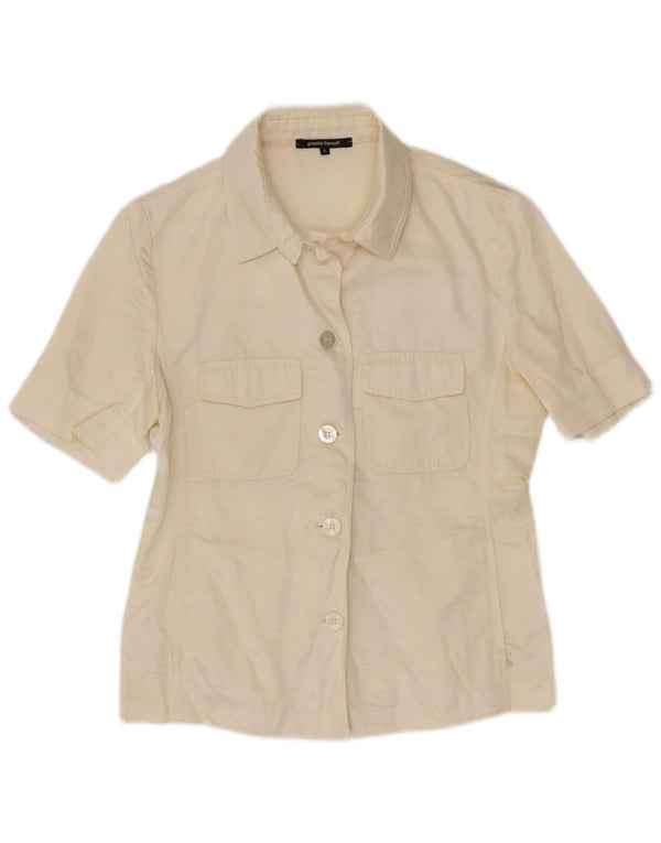 Paolo Tonali Womens Short Sleeve Shirt UK 10 Small Off White Linen